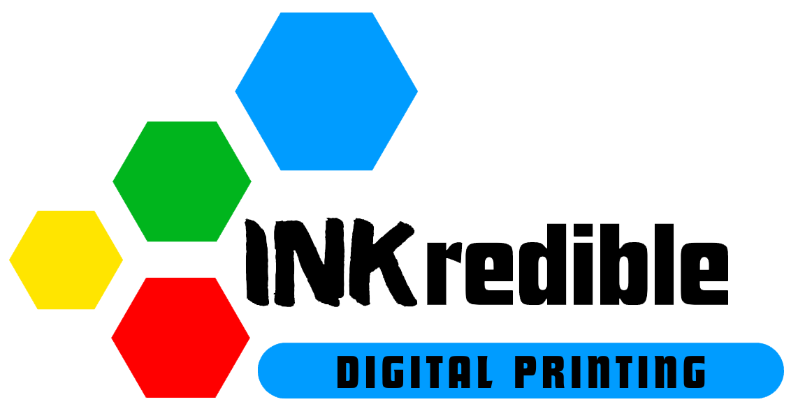 Inkredible Digital Printing store logo with blue, green, yellow and red shapes.